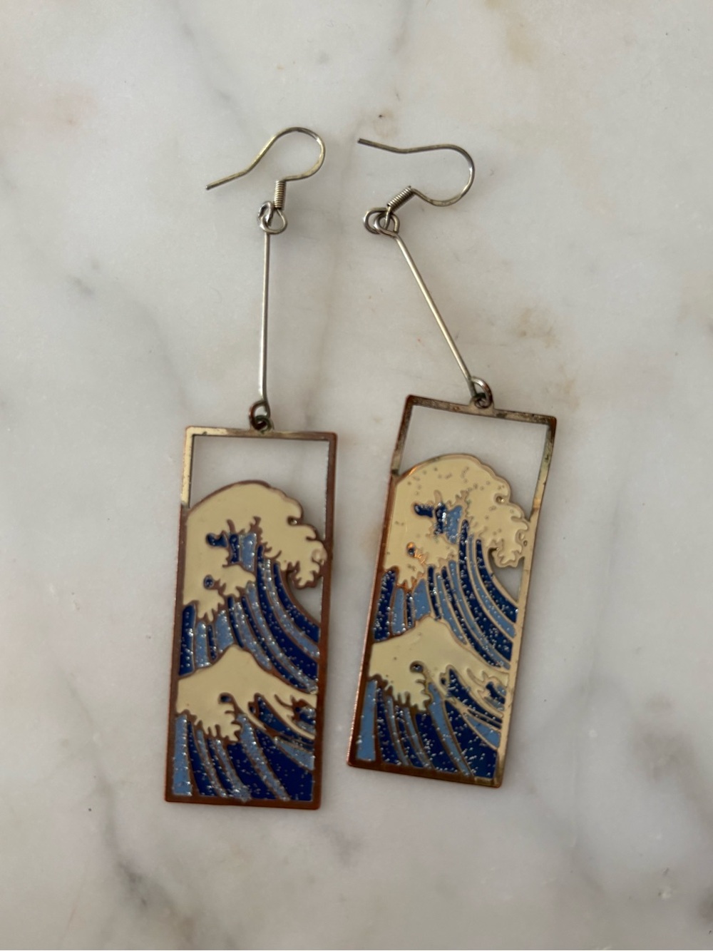 Blue Wave Enamel Drop Earrings